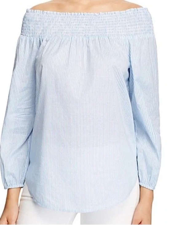 Michael Kors Tops - NWT Michael Kors Light Blue Striped Off-Shoulder Tunic
